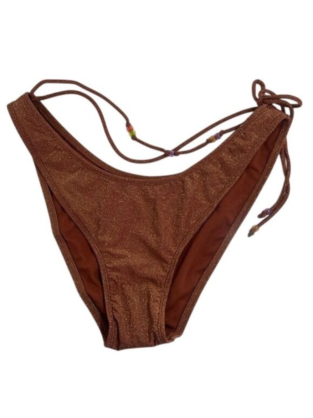 Wild Fable Bikini Bottom Womens XL Brown Glitter Beaded Side Tie Cheeky High Leg